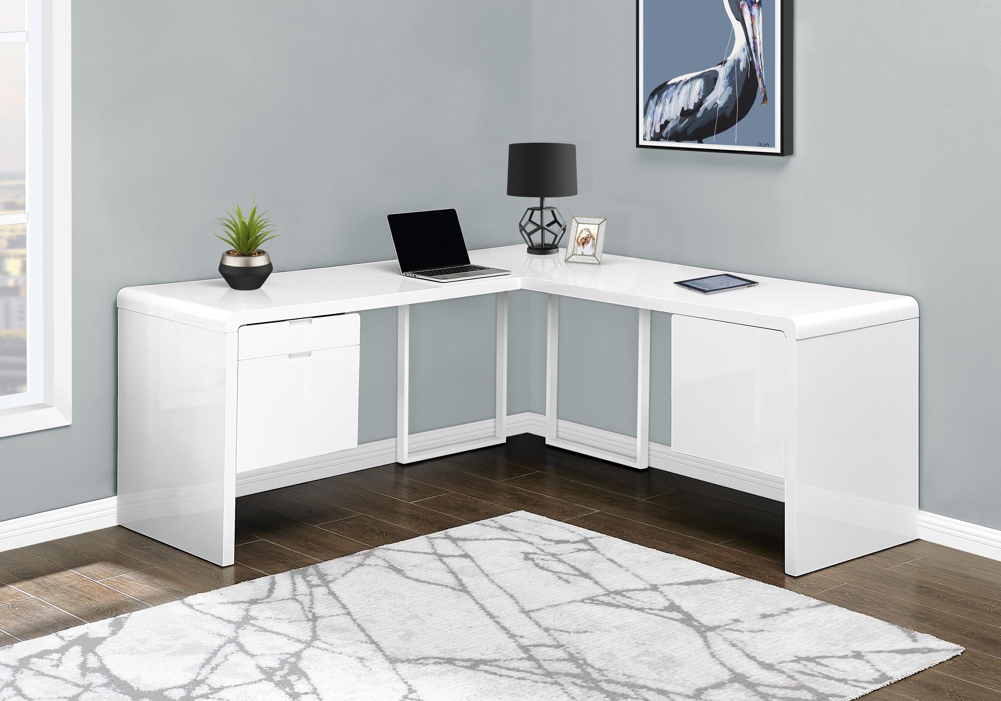 I 7582 - COMPUTER DESK - 72"L / HIGH GLOSSY WHITE LEFT/ RIGHT FACE BY MONARCH SPECIALTIES INC