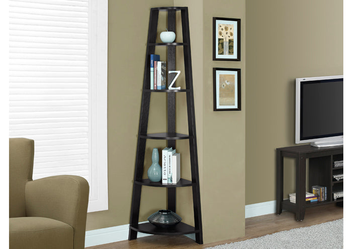 I 2495- CAPPUCCINO 72"H CORNER ACCENT ETAGERE BY MONARCH SPECIALTIES INC