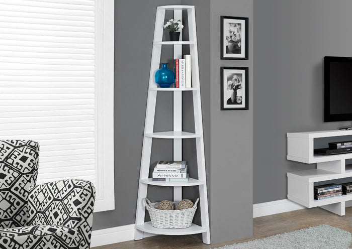 I 2496 - WHITE 72"H CORNER ACCENT ETAGERE BY MONARCH SPECIALTIES INC