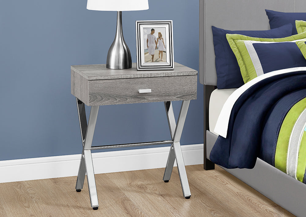 I 3263 - ACCENT TABLE – DARK TAUPE / CHROME METAL NIGHT STAND