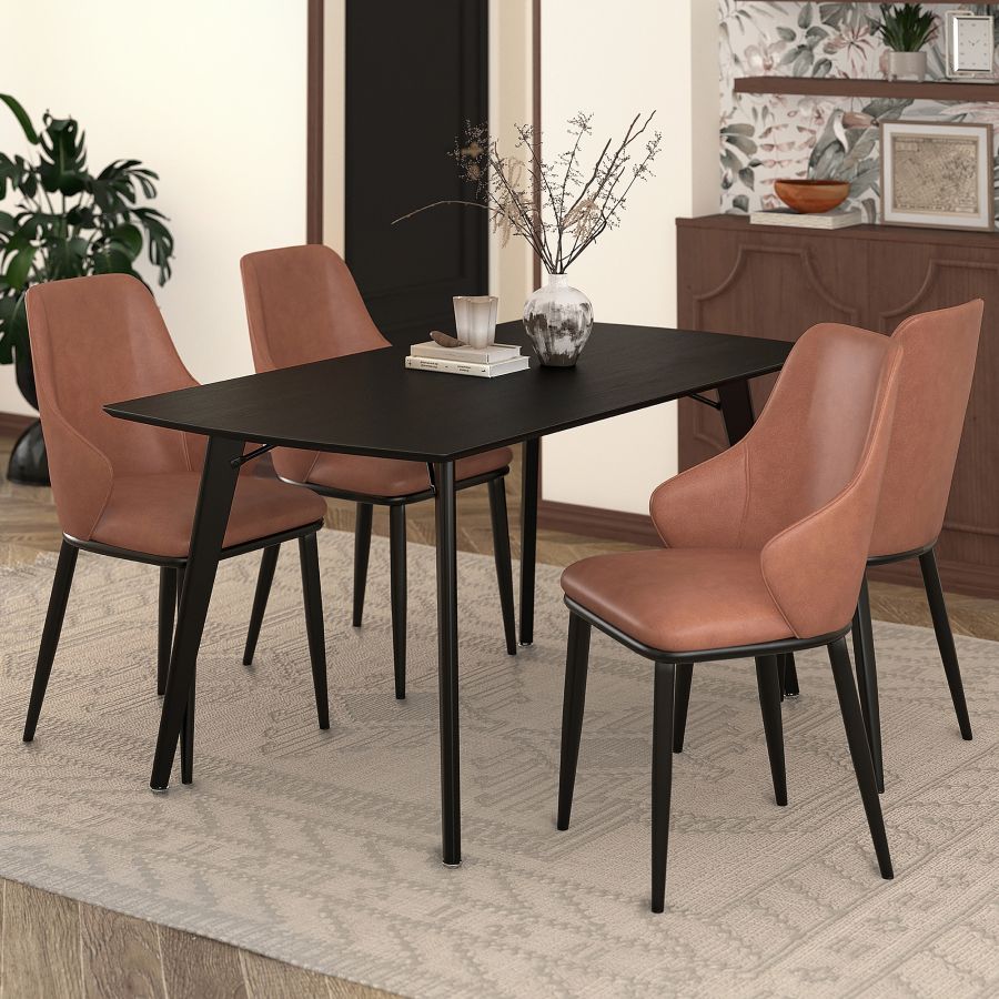 Leon/Kash - 5pc Dining Set in Black Table with Saddle Chair
