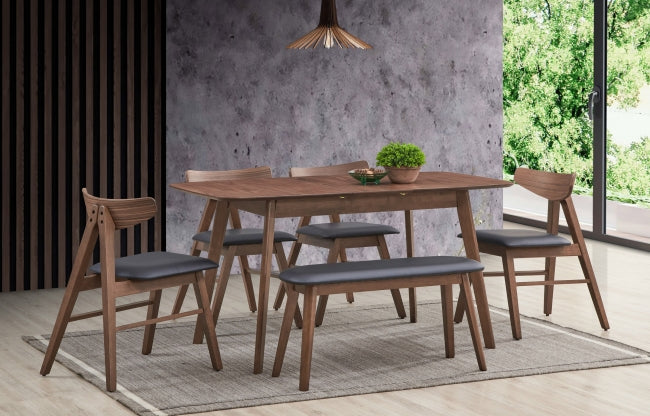 Rocca - 6Pc Table Set (Table, 4 Dining Chairs and Bench) in Walnut by Winners Only