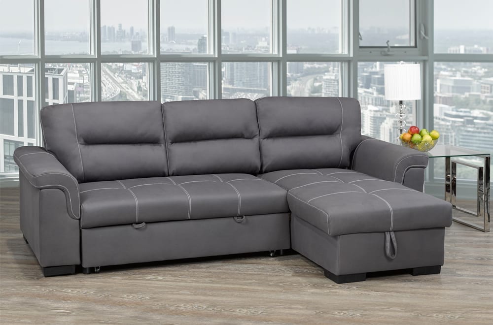 T1217 - Pull Out Sofa Bed in Air Suede Fabric in Grey