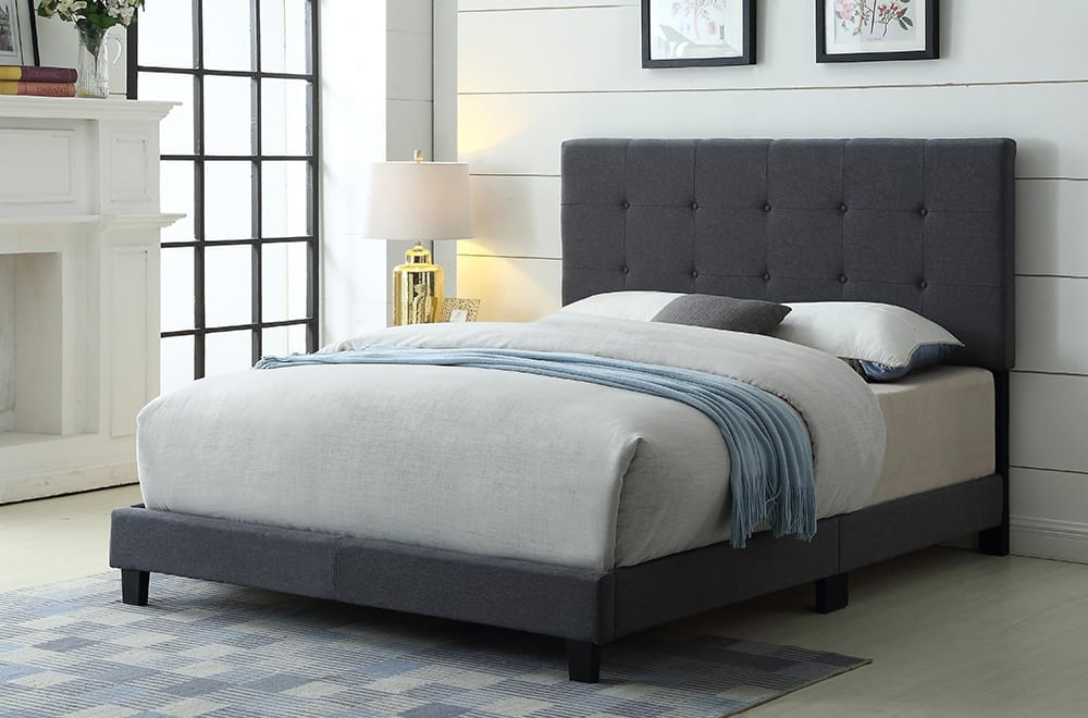 T2113 - Twin  Bed Frame with Adjustable Headboard in Grey Linen