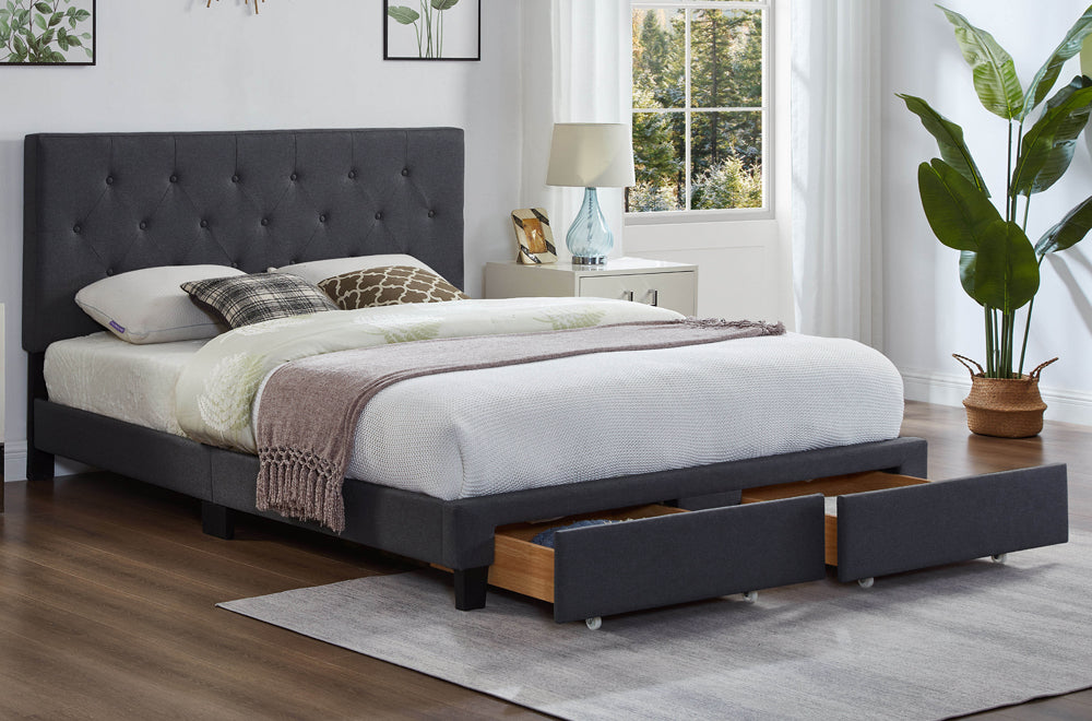 T2125 - Double Platform Storage Bed Frame in Charcoal