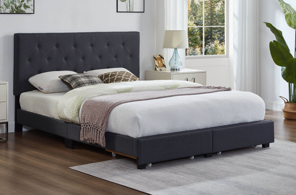 T2125 - Double Platform Storage Bed Frame in Charcoal