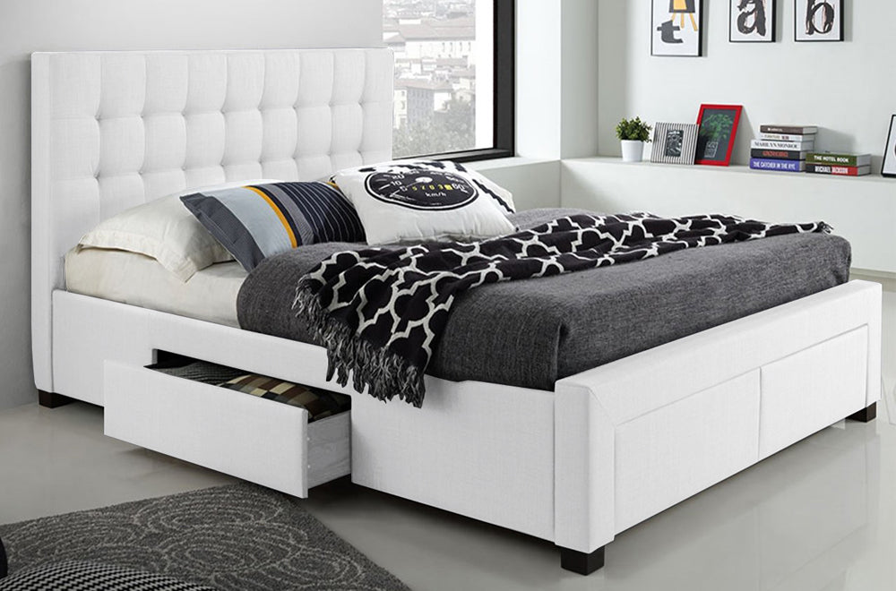 T2152-Q 60″ PLATFORM BED WITH STORAGE IN WHITE LINEN BY TITUS FURNITURE