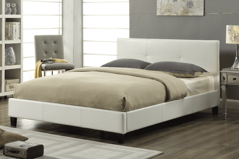 T2358 - Double Platform Bed Frame in White Faux Leather by Titus Furniture
