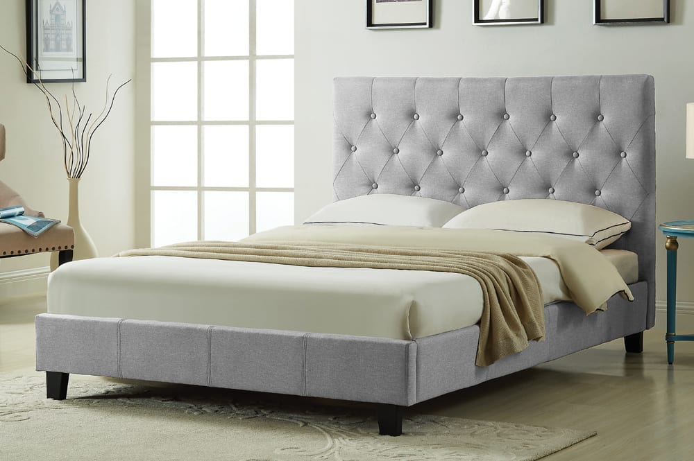 T2366 - DOUBLE PLATFORM BED FRAME IN LINEN LIGHT GREY BY TITUS FURNITURE