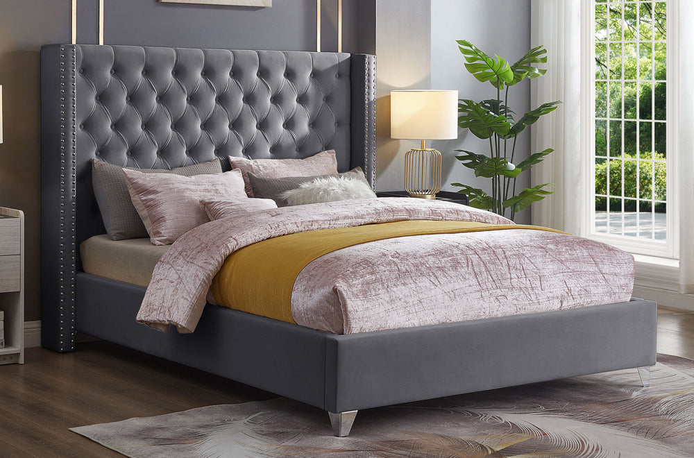 T2380 - 78" King Platform Bed Frame in Grey Velvet by Titus Furniture