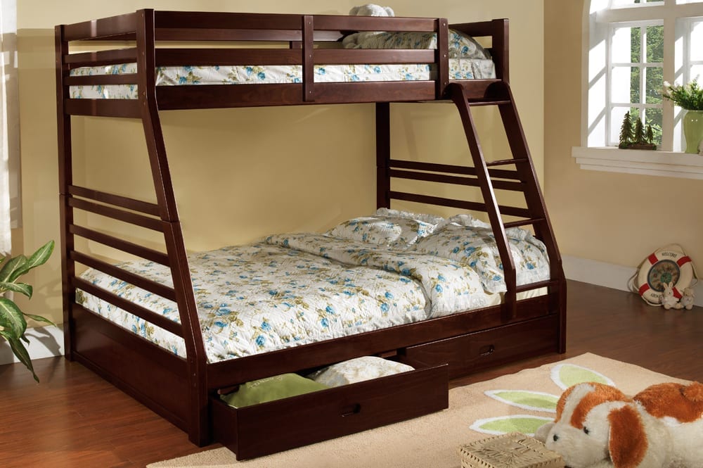 T2700E - Twin / Double Bunk Bed with Two Drawers in Espresso