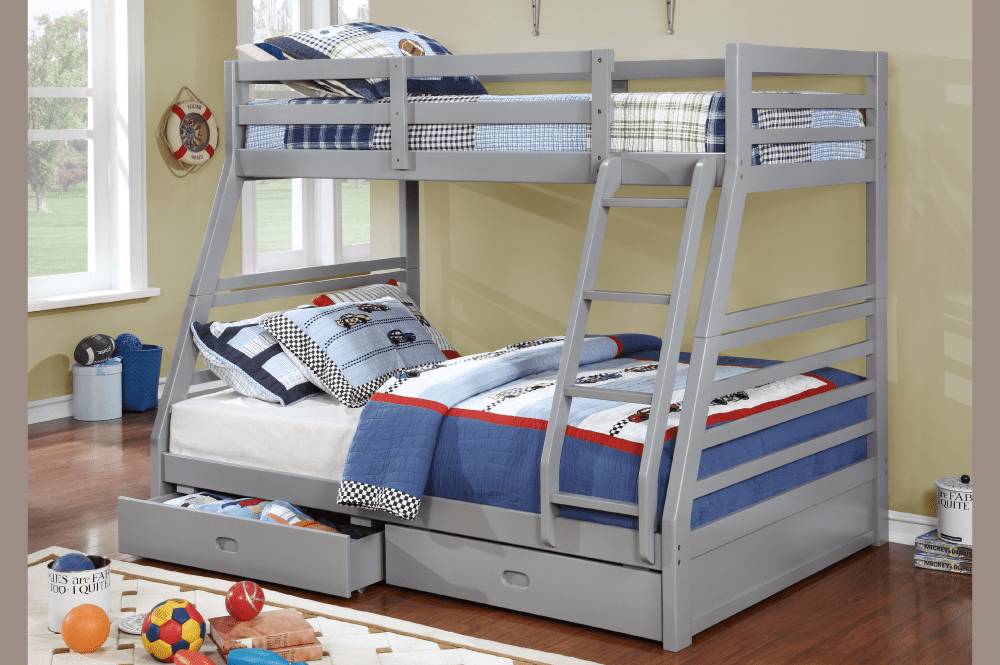 T2700G - Twin / Double Bunk Bed with Two Drawers in Grey