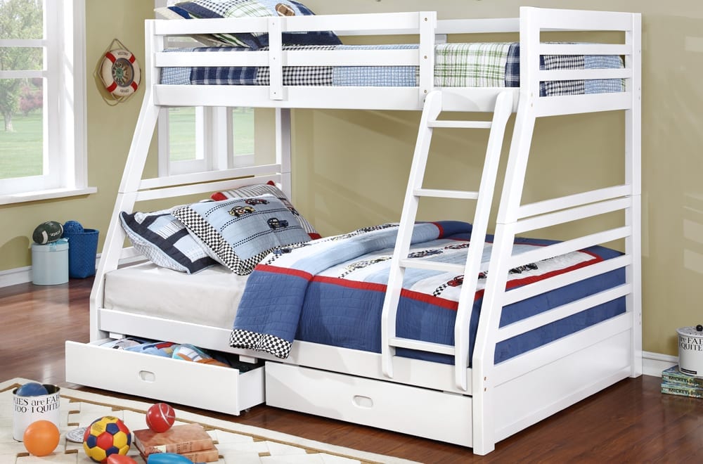 T2700W - Twin / Double Bunk Bed with Two Drawers in White
