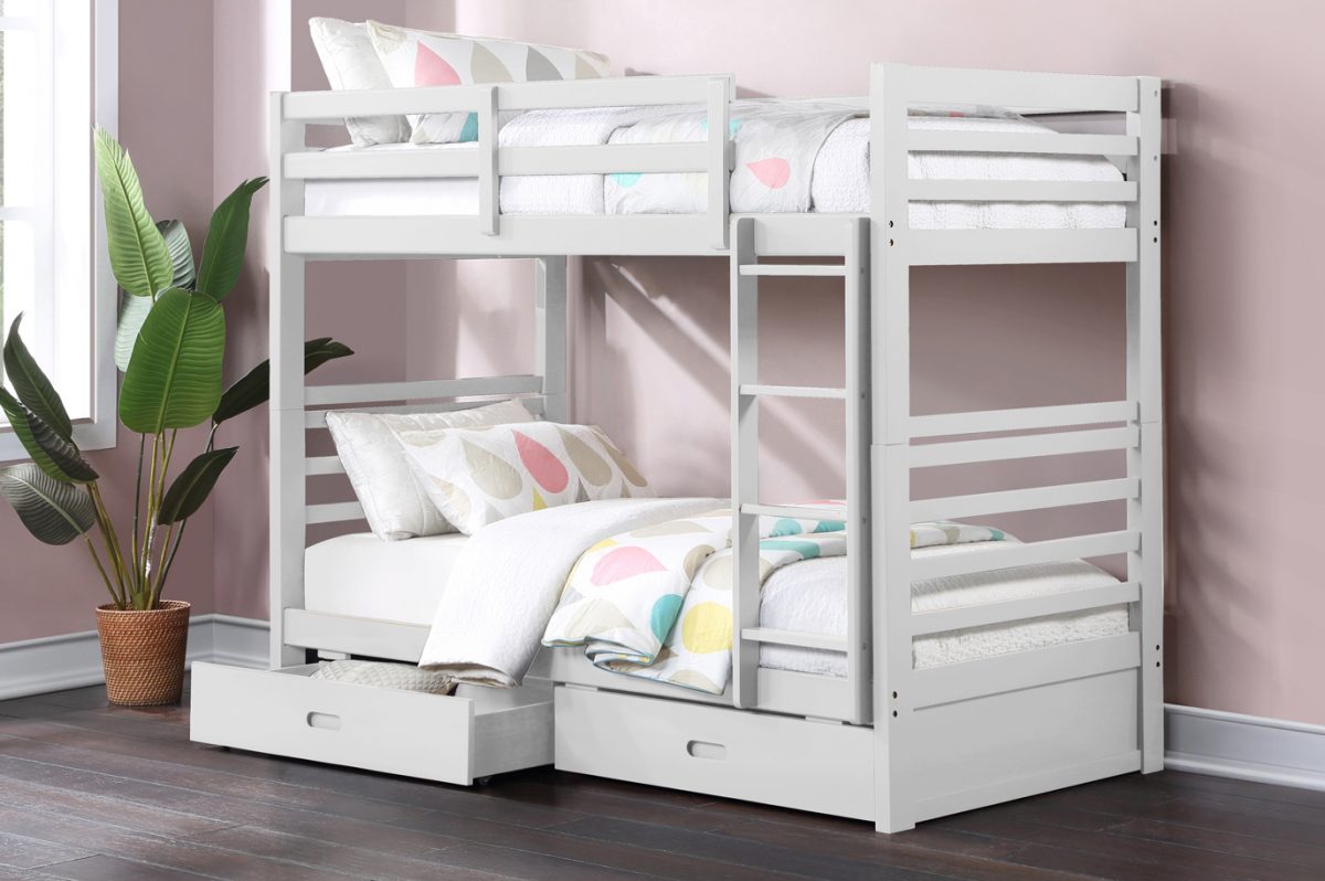 T2710 - Twin / Twin Bunk Bed with Storage Drawers in White by Titus Furniture