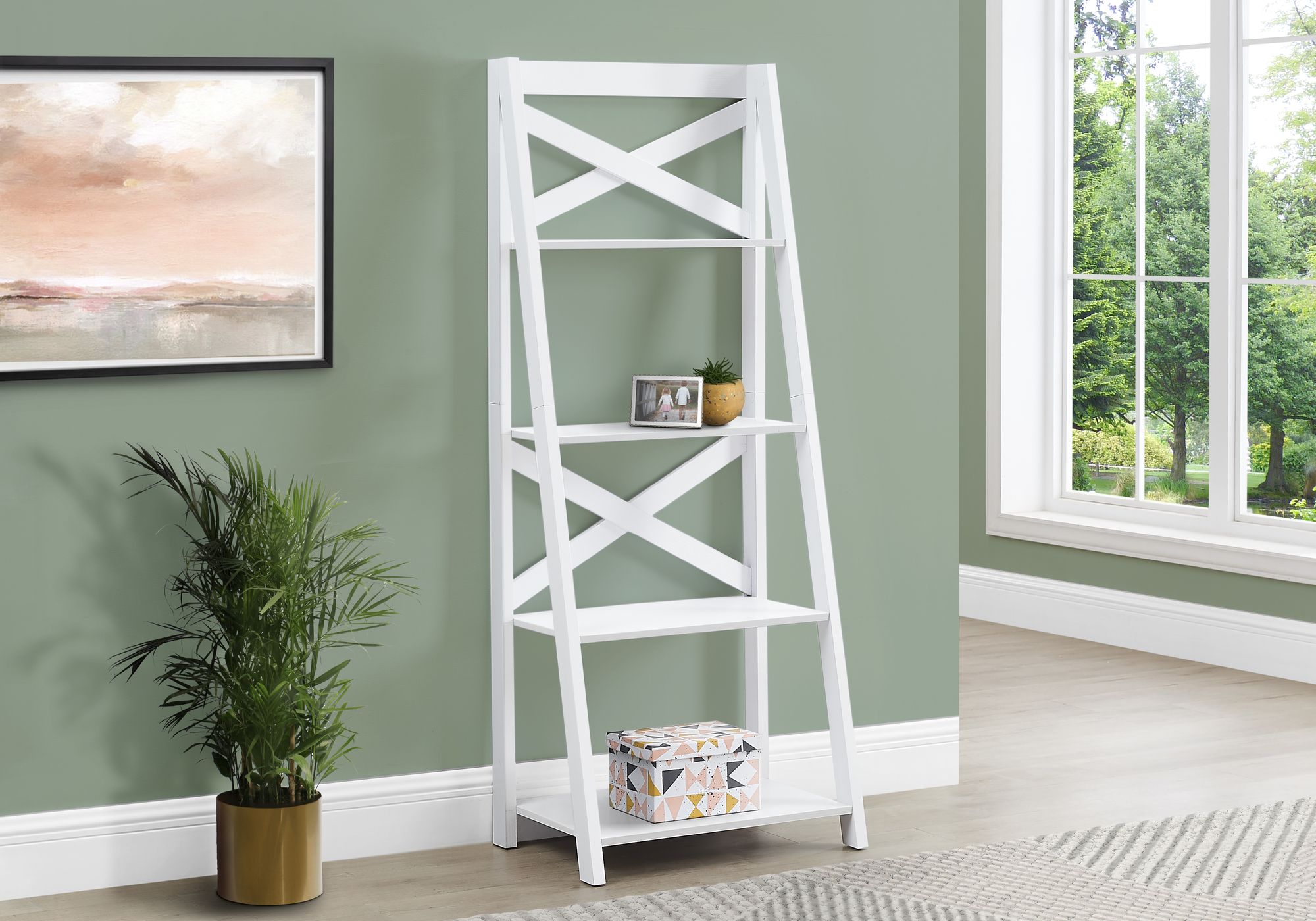 I 2780 - BOOKCASE - 60"H / WHITE LADDER WITH 4 SHELVES By Monarch Specialties Inc
