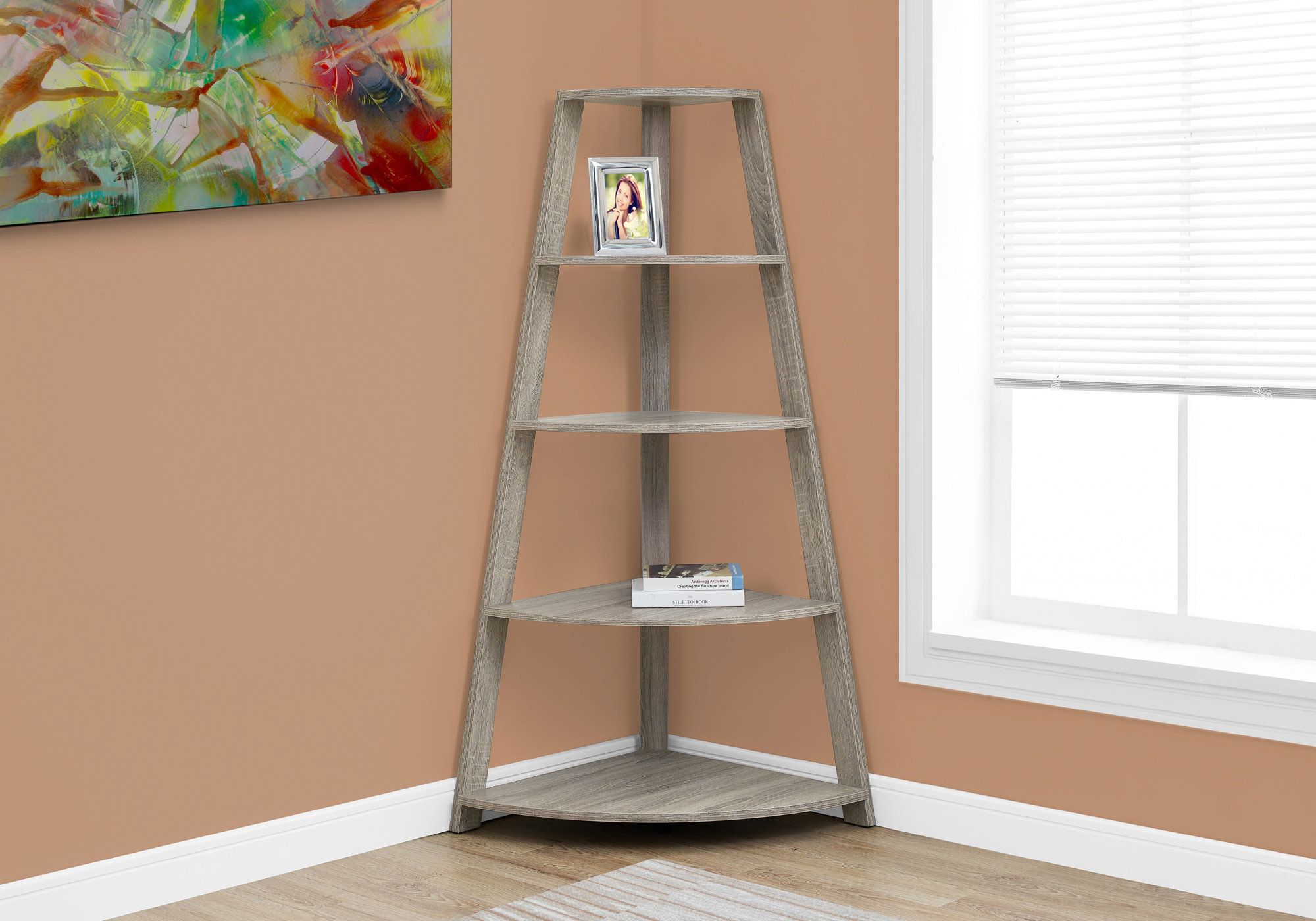I 2424 - BOOKCASE - 60"H / DARK TAUPE CORNER ACCENT ETAGERE BY MONARCH SPECIALTIES INC