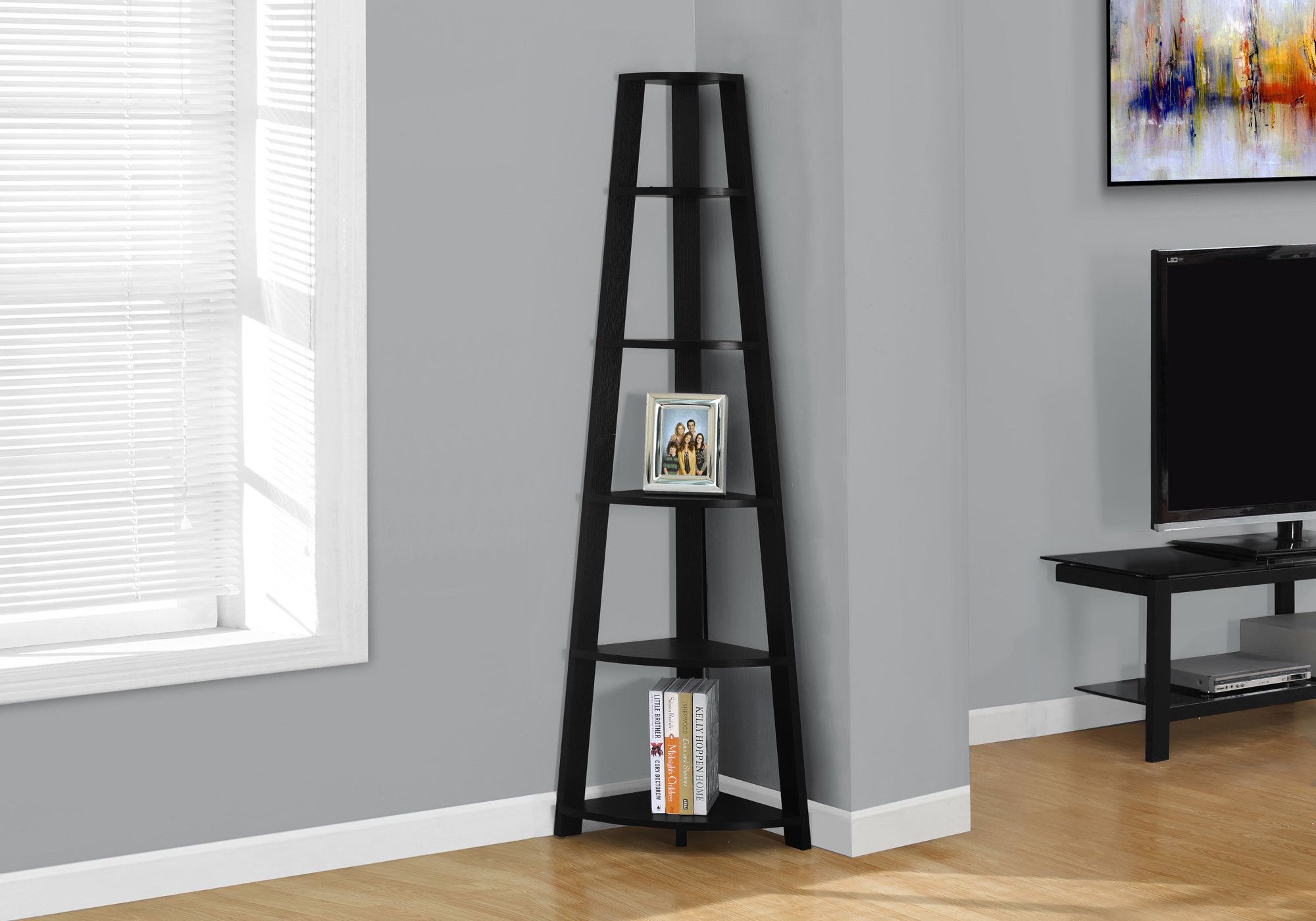 I 2499 - BOOKCASE - 72"H / BLACK CORNER ACCENT ETAGERE BY MONARCH SPECIALTIES INC