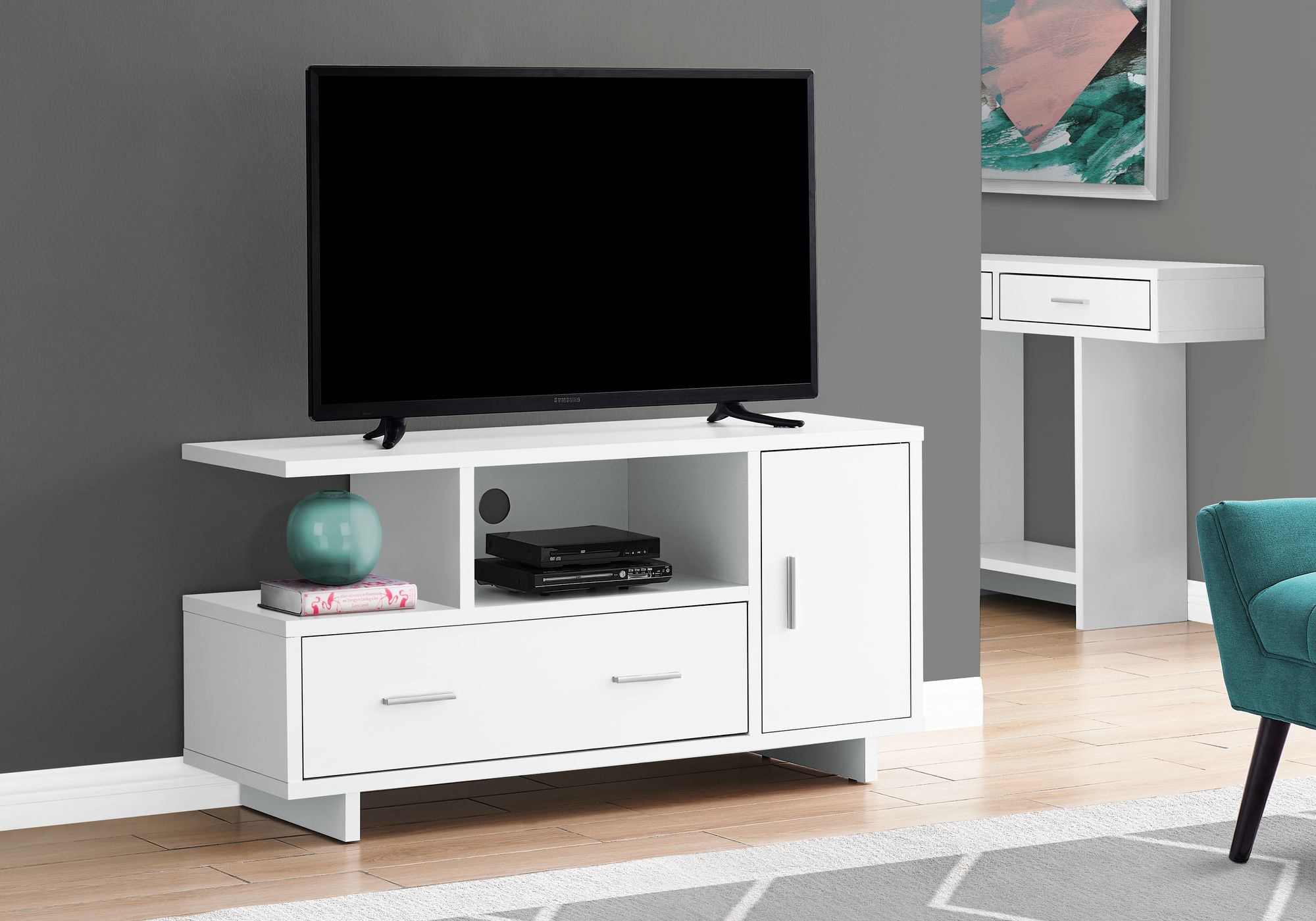 I 2800 - TV STAND - 48"L / WHITE WITH STORAGE BY MONARCH SPECIALTIES INC