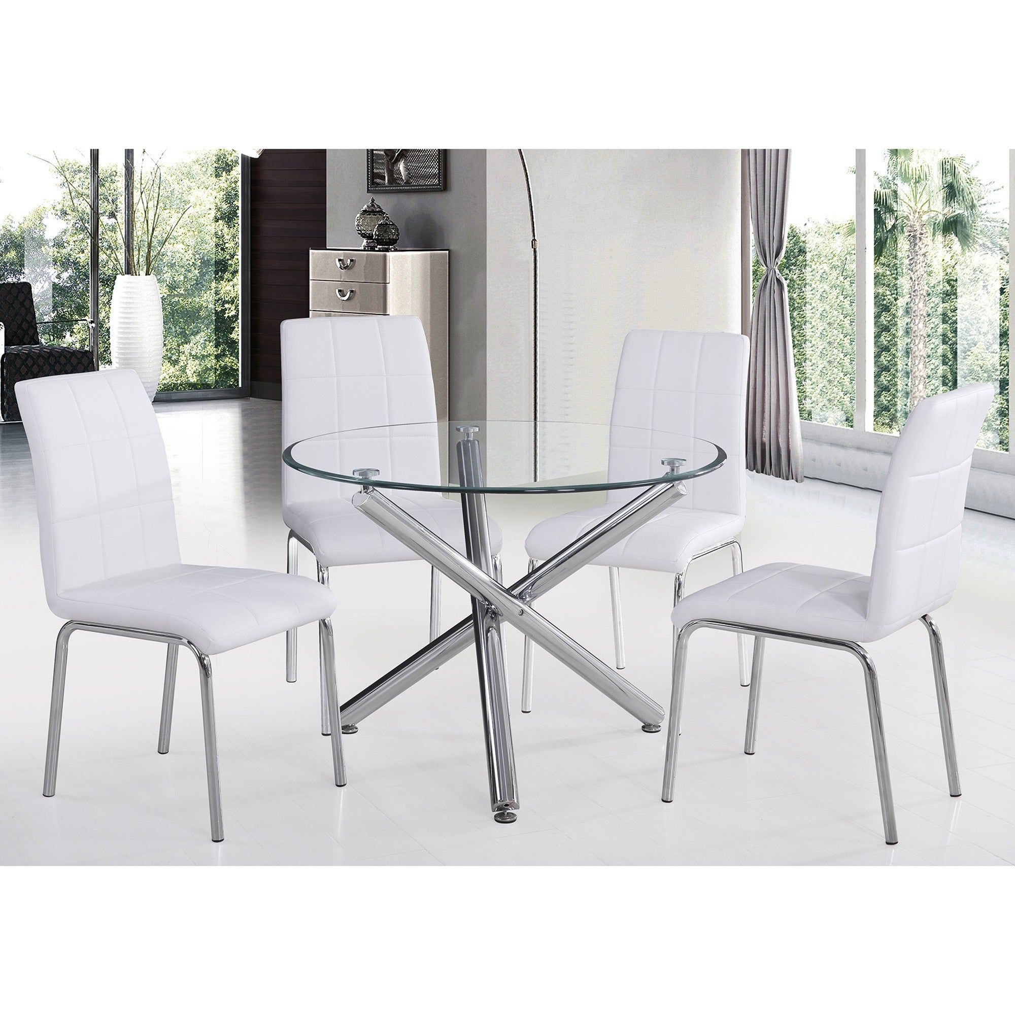 Solara II 5pc Dining Set, 40" Dia., Chrome/White By Worldwide Homefurnishings Inc