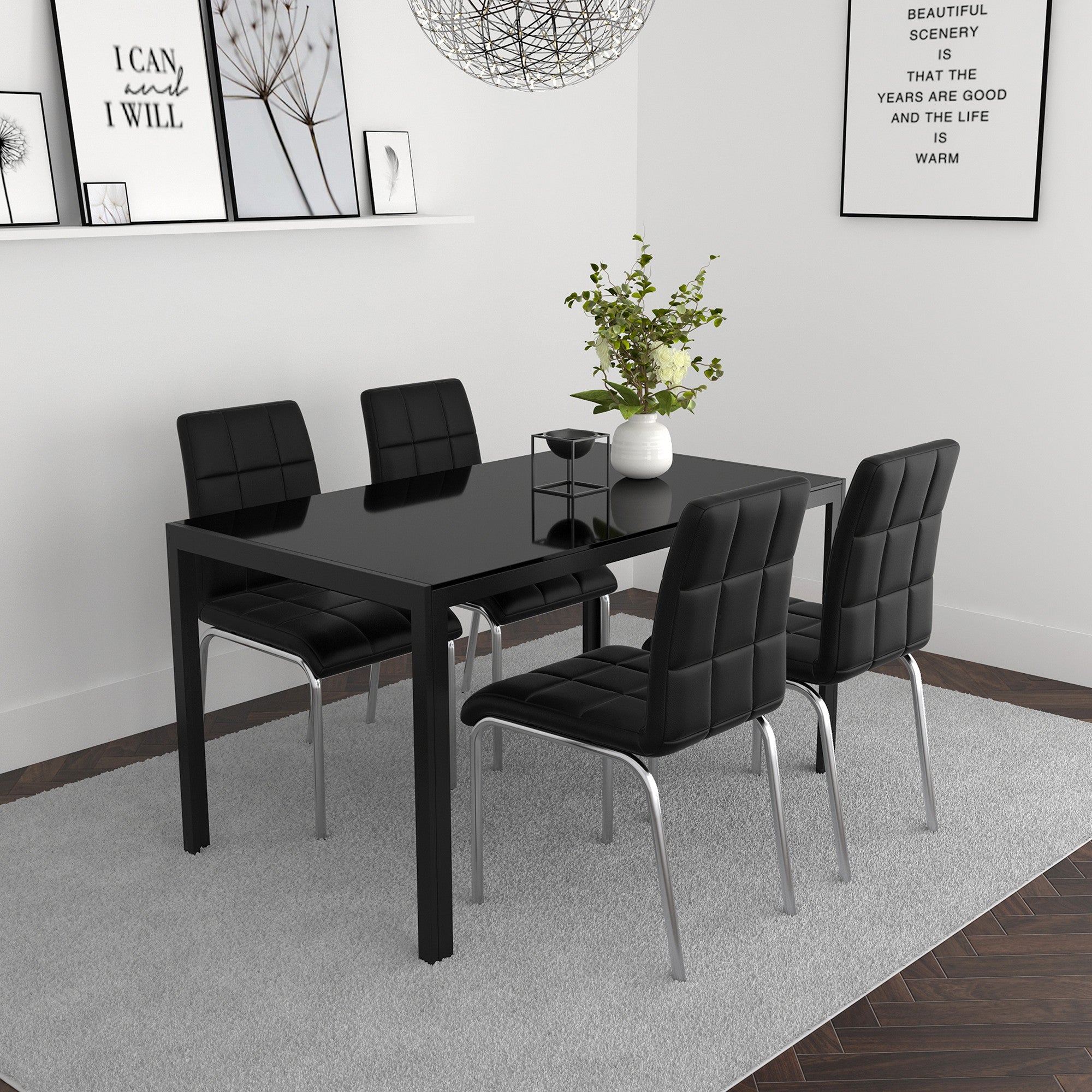 Contra / Solara 5pc Dining Set, Black/Black by Worldwide Homefurnishings Inc