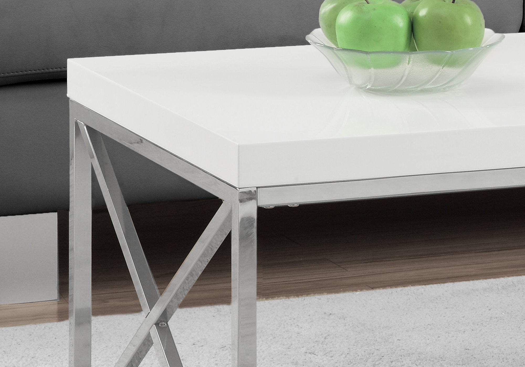 I 3028 - GLOSSY WHITE / CHROME METAL COCKTAIL TABLE BY MONARCH SPECIALTIES INC