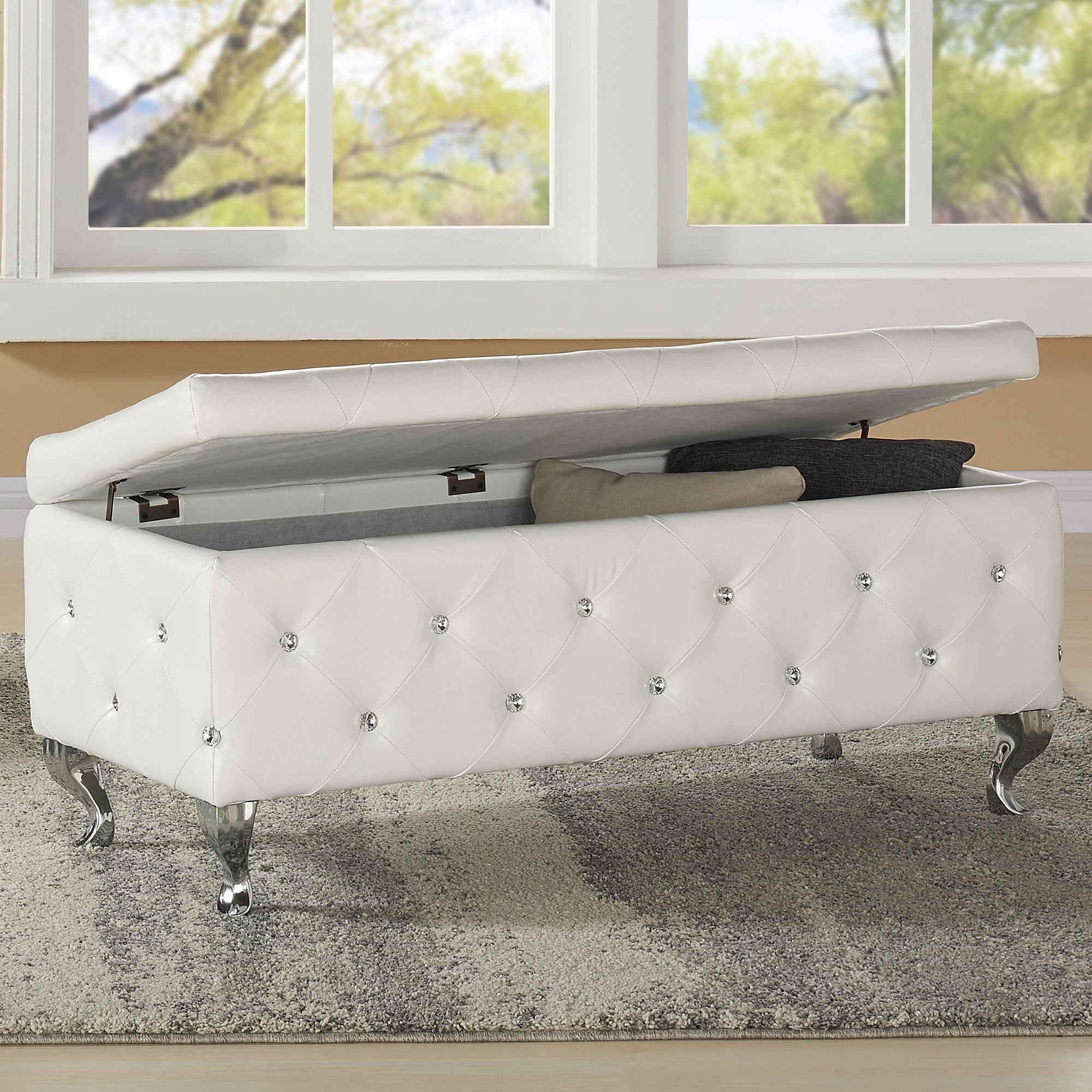 Monique Storage Ottoman in White by Worldwide Homefurnishings Inc