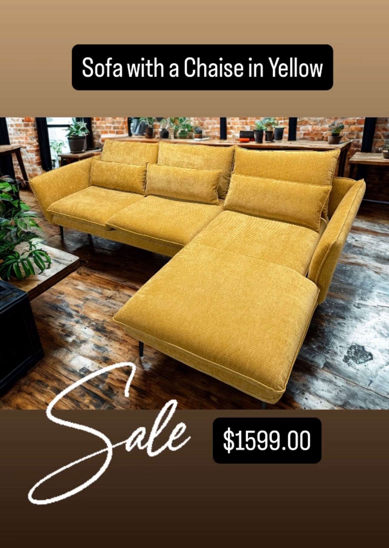 Sofa with Chaise in Yellow Fabric