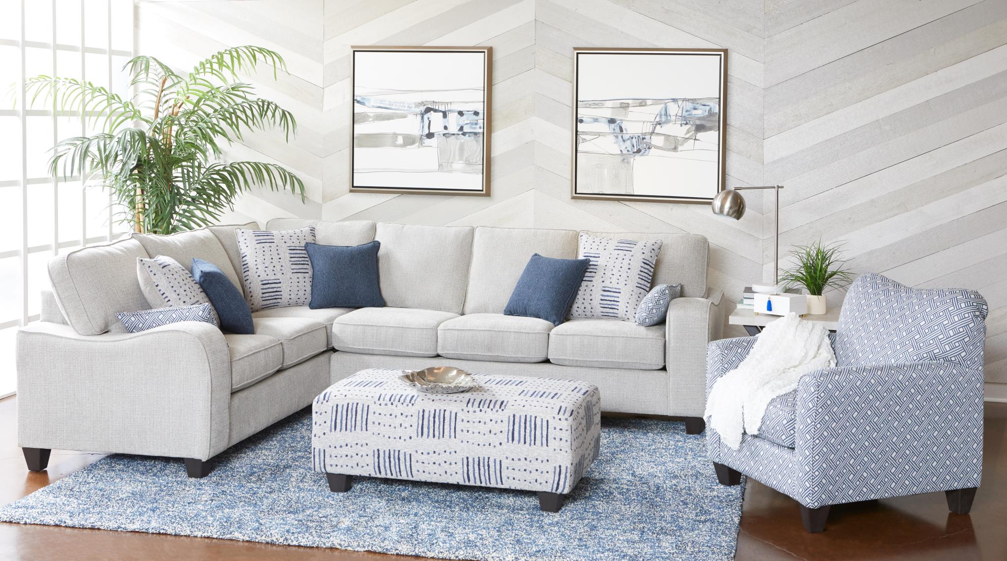6090 - 2Pc Sectional in Chenille Light Grey - Made in Canada