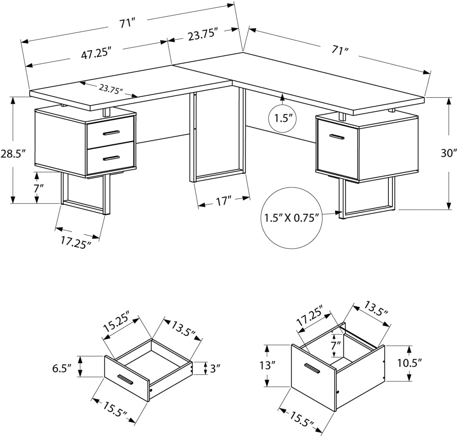 I 7304 - COMPUTER DESK - 70"L / DARK TAUPE LEFT OR RIGHT FACING BY MONARCH SPECIALTIES INC