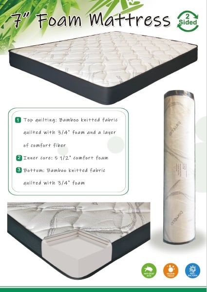 Foam Mattress - 6.5" - Bamboo - Reversible - Twin