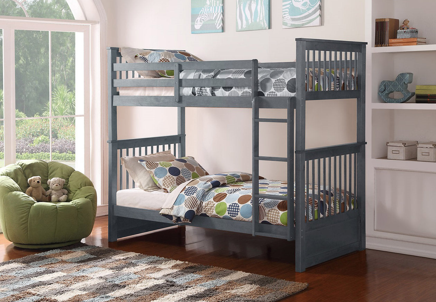 B-121G (Single/Single) - Twin / Twin Bunk Bed Frame  in Grey  by International Furniture