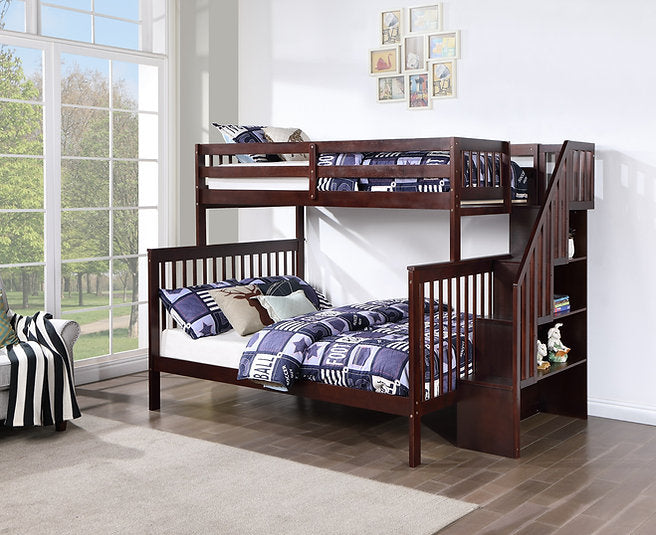 B-1850 - Twin / Double Bunk Bed in Espresso with Reversible Staircase in Espresso