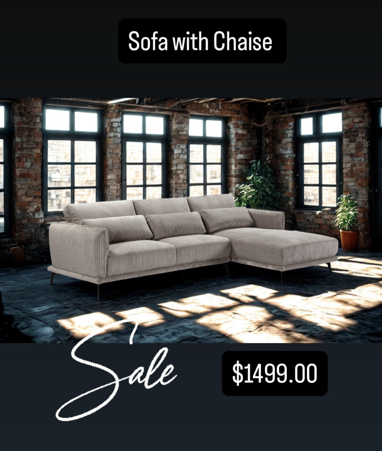 Sofa with Chaise in Grey