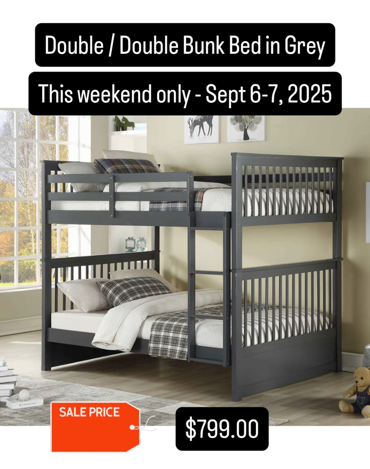 B-123-G (Double/Double) - Double / Double Bunk Bed in Grey by International Furniture