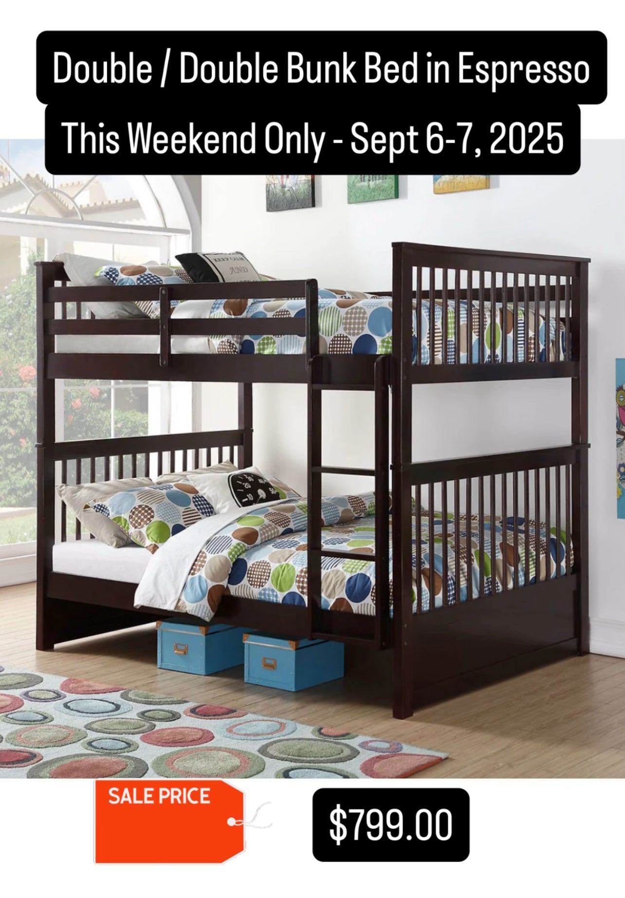 B-123-E (Double/Double) - Double / Double Bunk Bed in Espresso