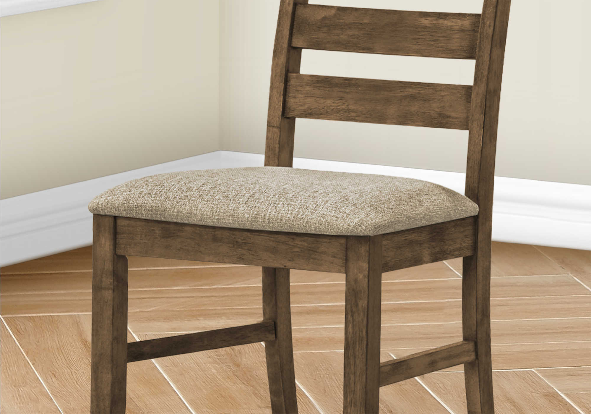 I 1341 / I 1342 - DINING TABLE - ANTIQUE BROWN VENEER 36"X 60" / DINING CHAIR - 38"H UPHOLSTERED BROWN FABRIC
