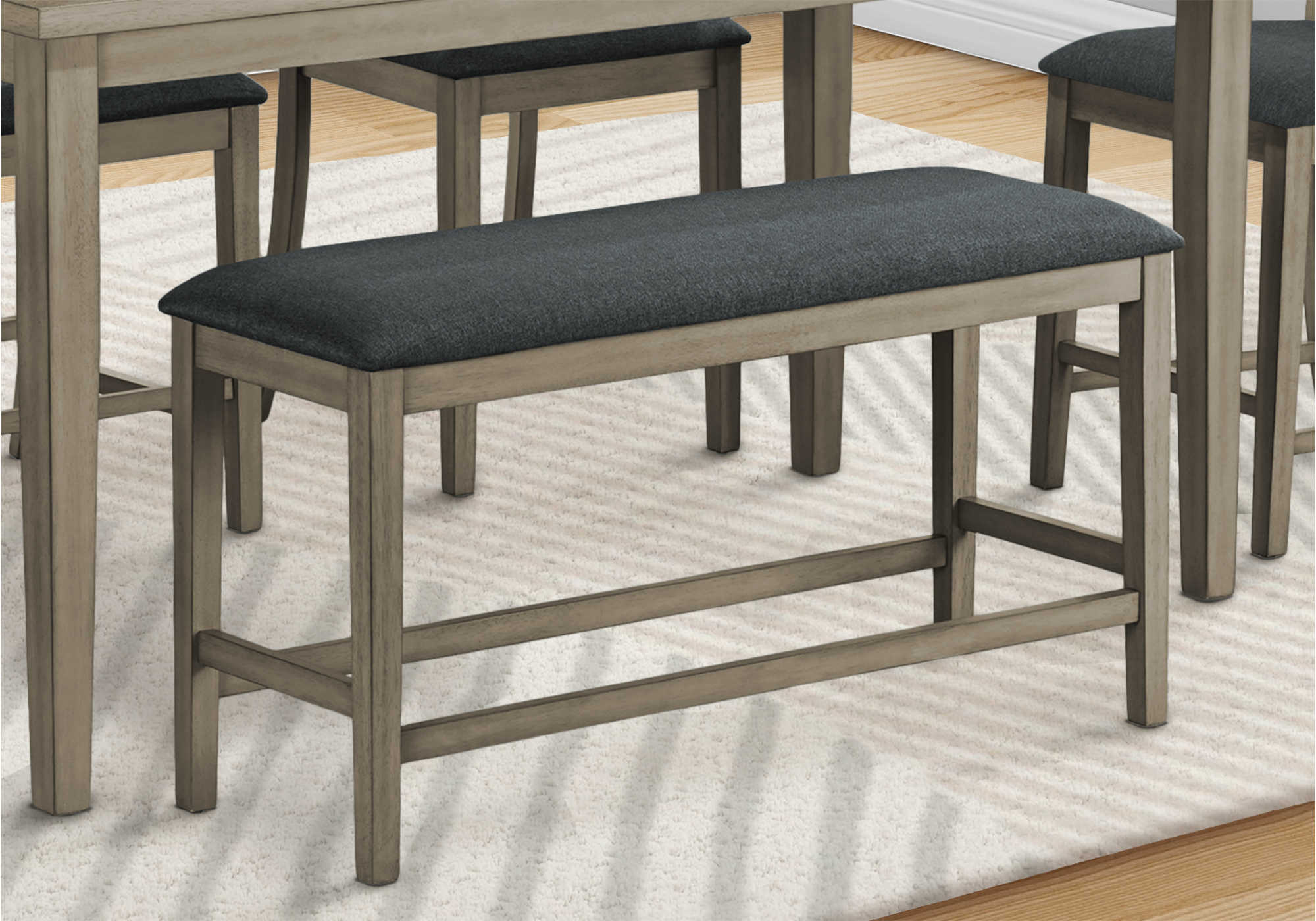 I 1383 - BENCH - 46"L / ANTIQUE GREY / BLACK FABRIC SEAT