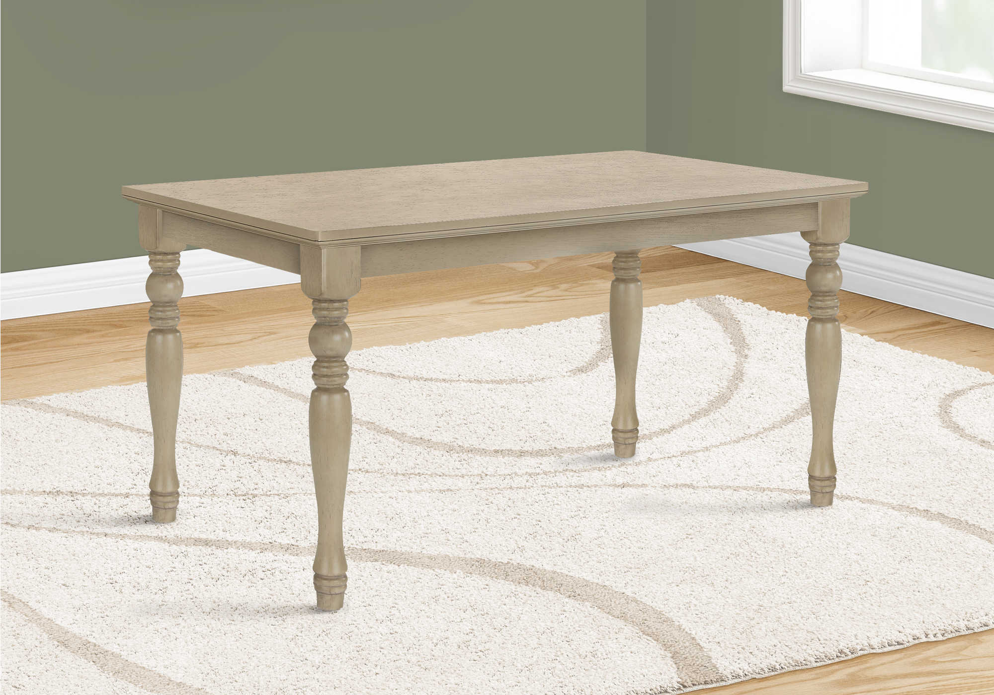 I 1390 / I 1392 - DINING TABLE - ANTIQUE GREY VENEER 36"X 60" & 6 DINING CHAIRS