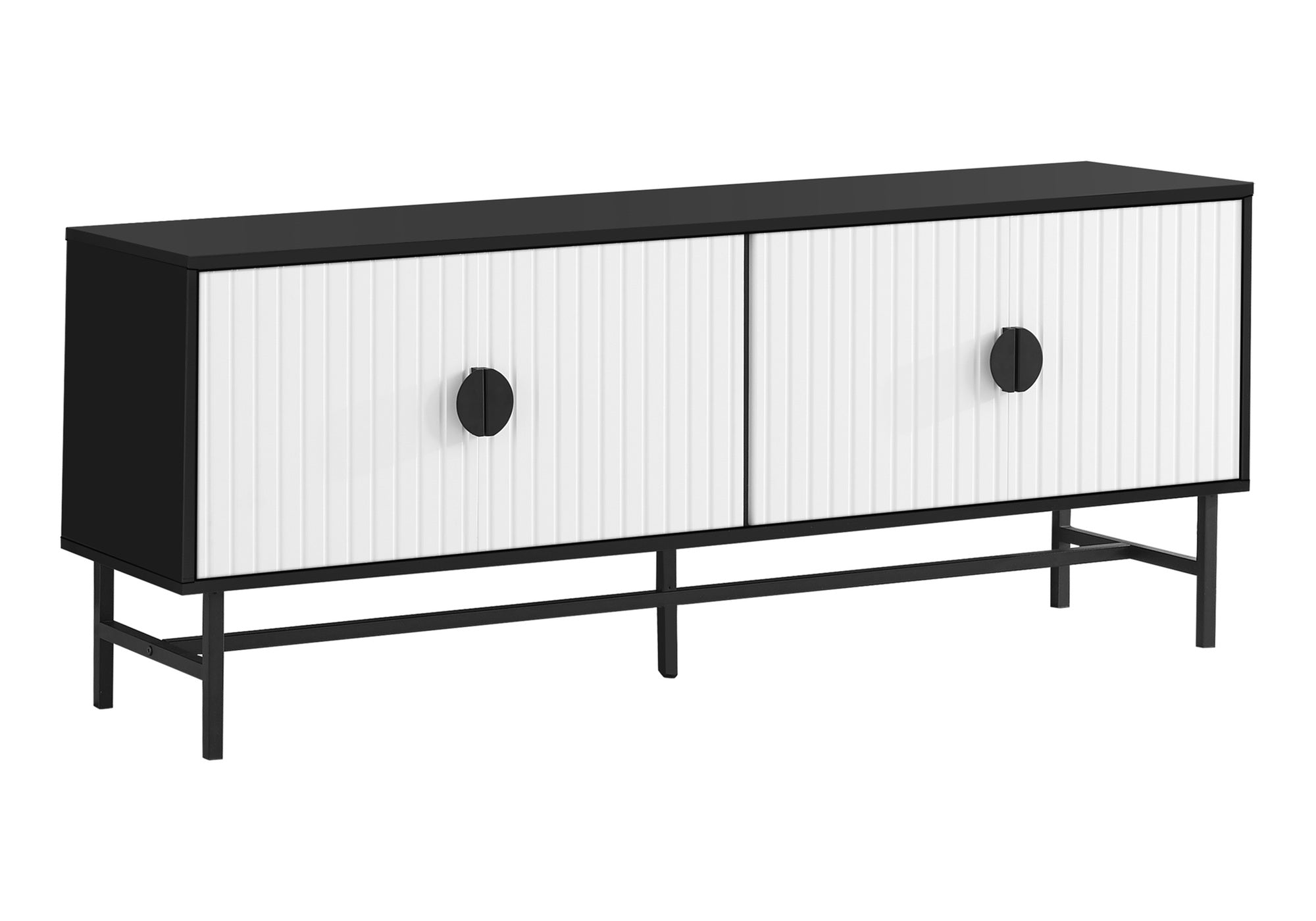 I 2732 - TV STAND - 60"L / BLACK / WHITE DOORS WITH BLACK METAL