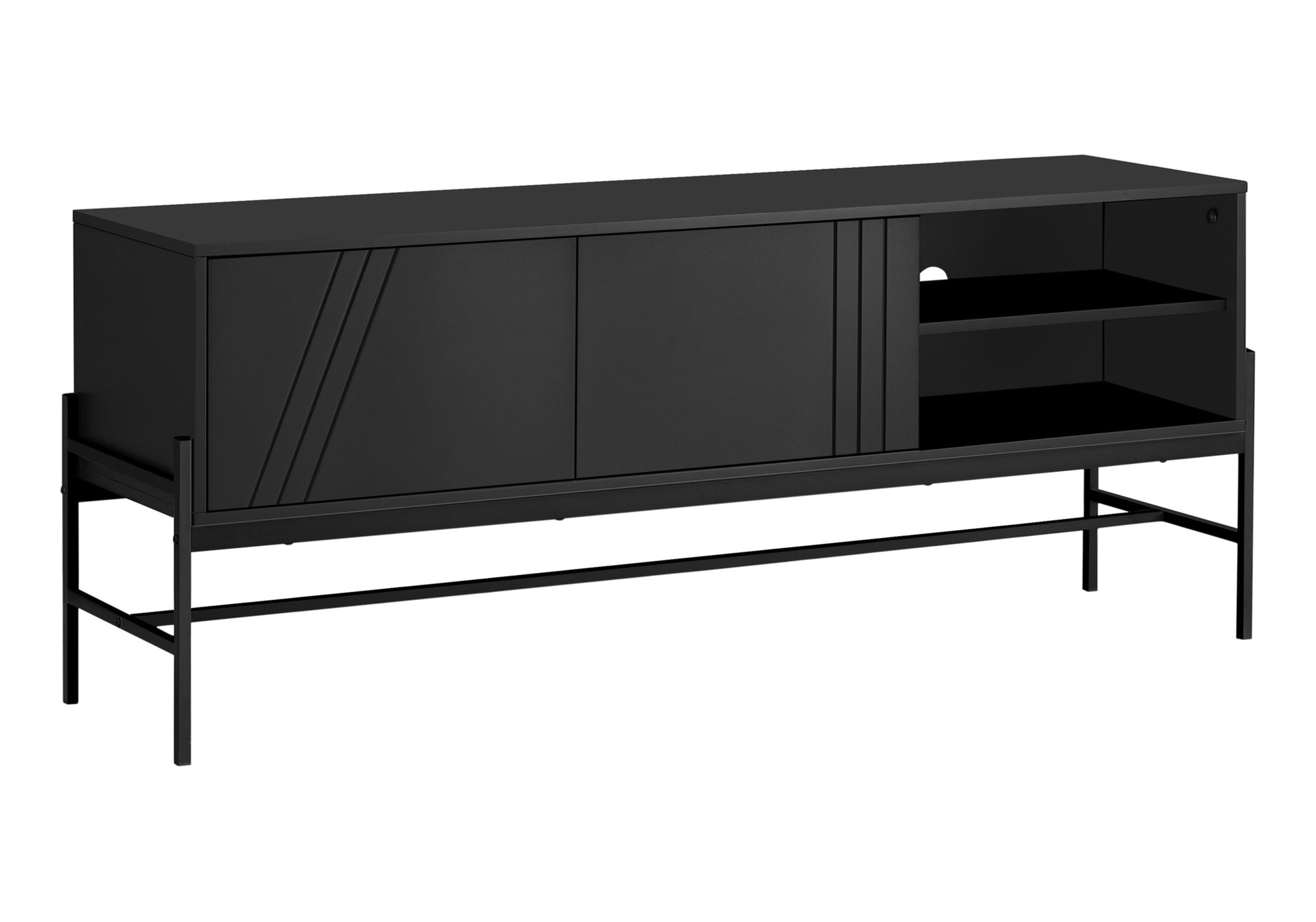 I 2734 - TV STAND - 60"L / BLACK / BLACK METAL WITH STORAGE