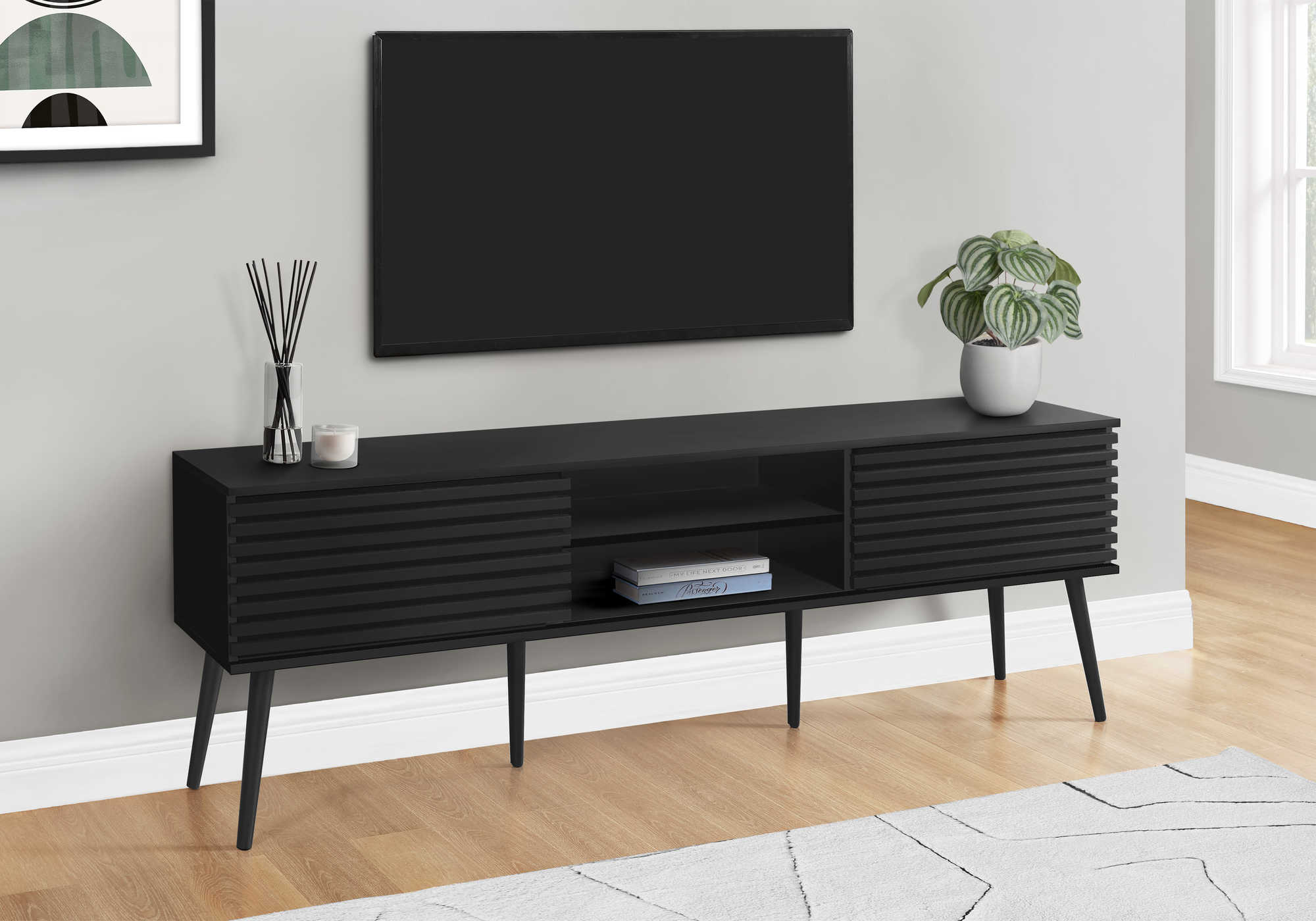 I 2783 - TV STAND - 72"L / BLACK WITH 2 DOORS