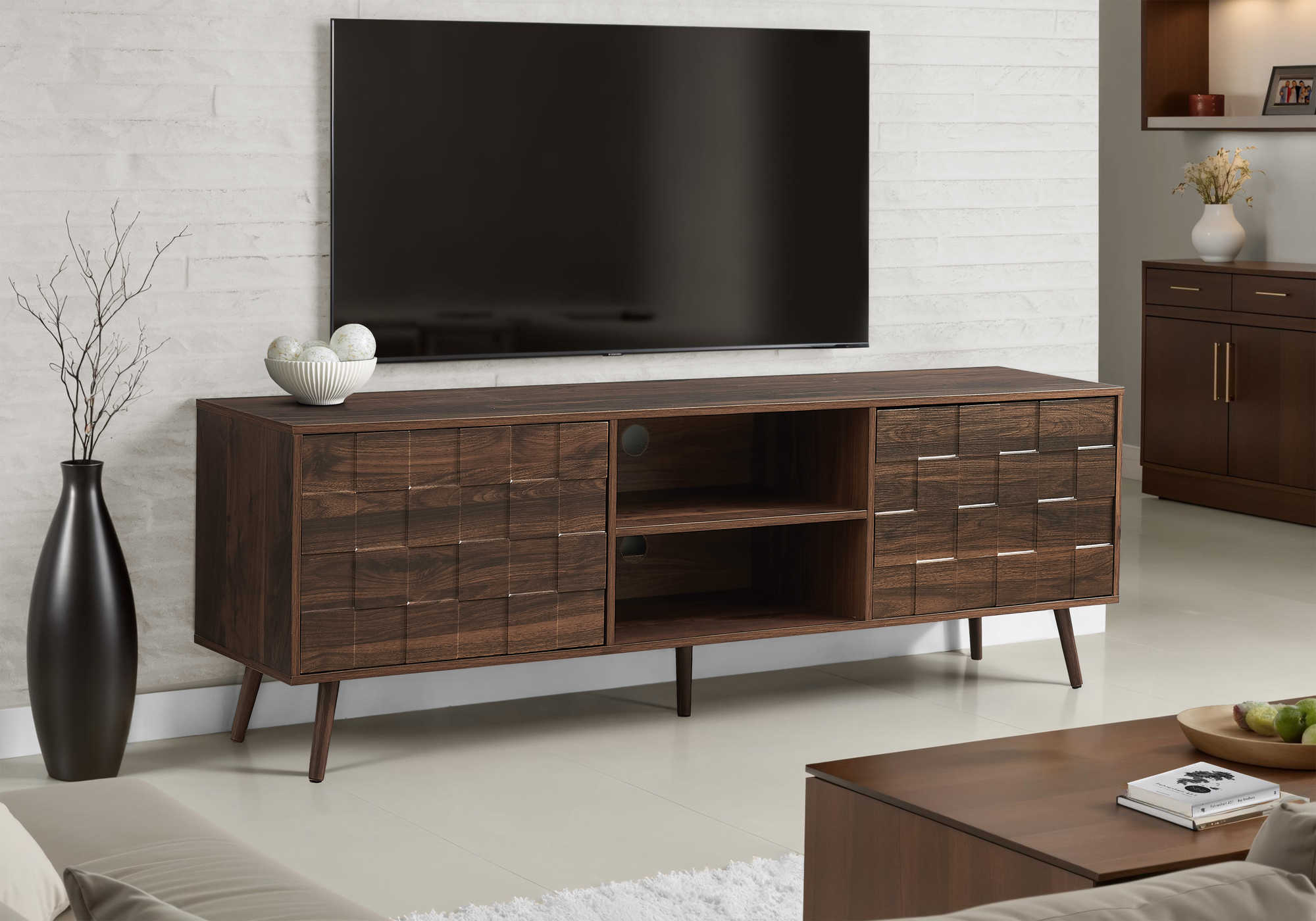 I 2787 - TV STAND - 72"L / DARK WALNUT WITH STORAGE
