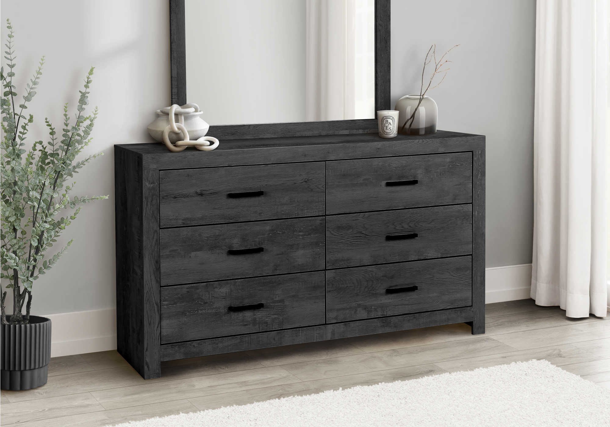 BEDROOM SET - 5Pc - QUEEN SIZE / GRAPHITE GREY WOOD FINISH