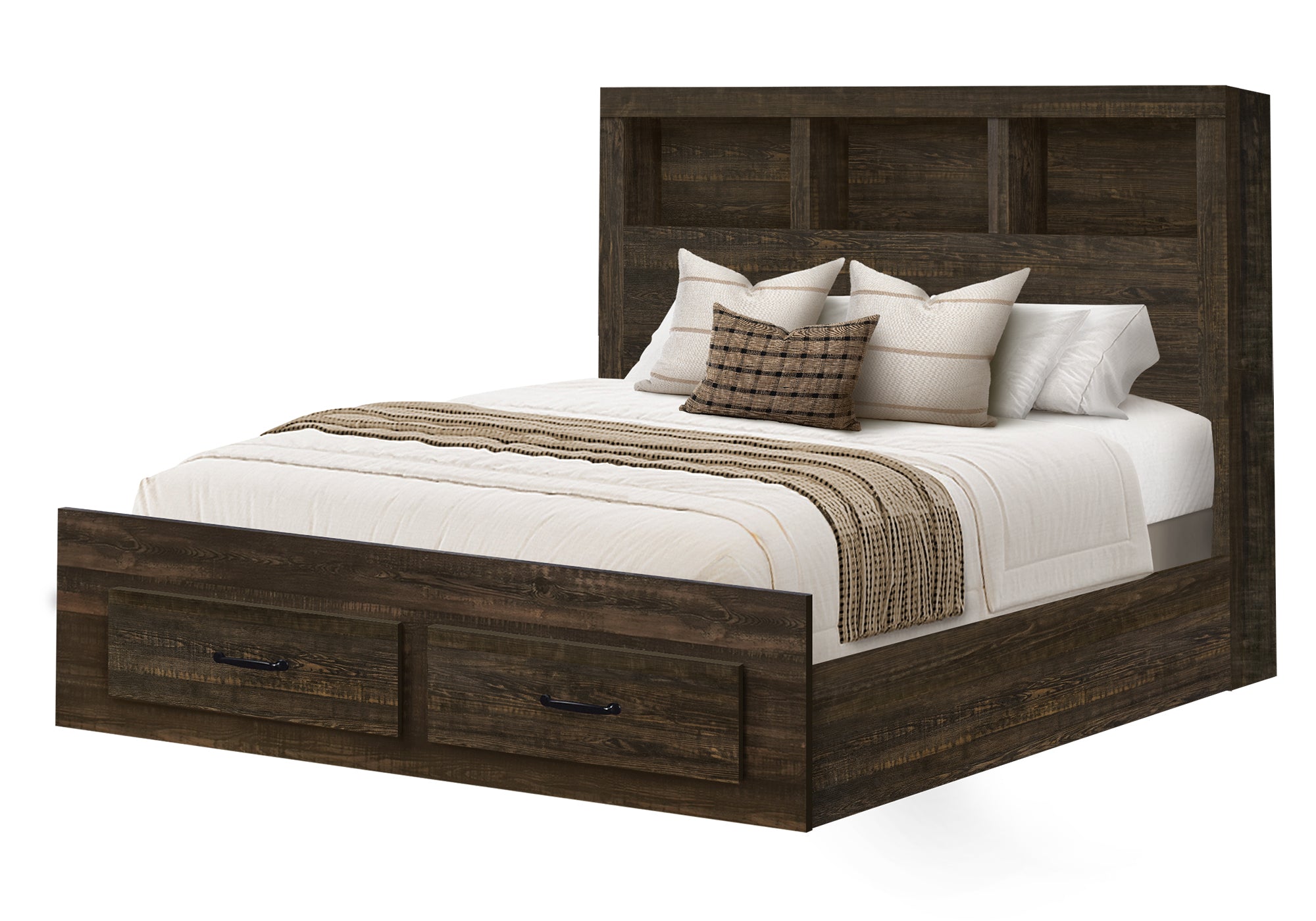 BEDROOM SET -  5Pc - QUEEN SIZE BED / RUSTIC OAK WOOD FINISH
