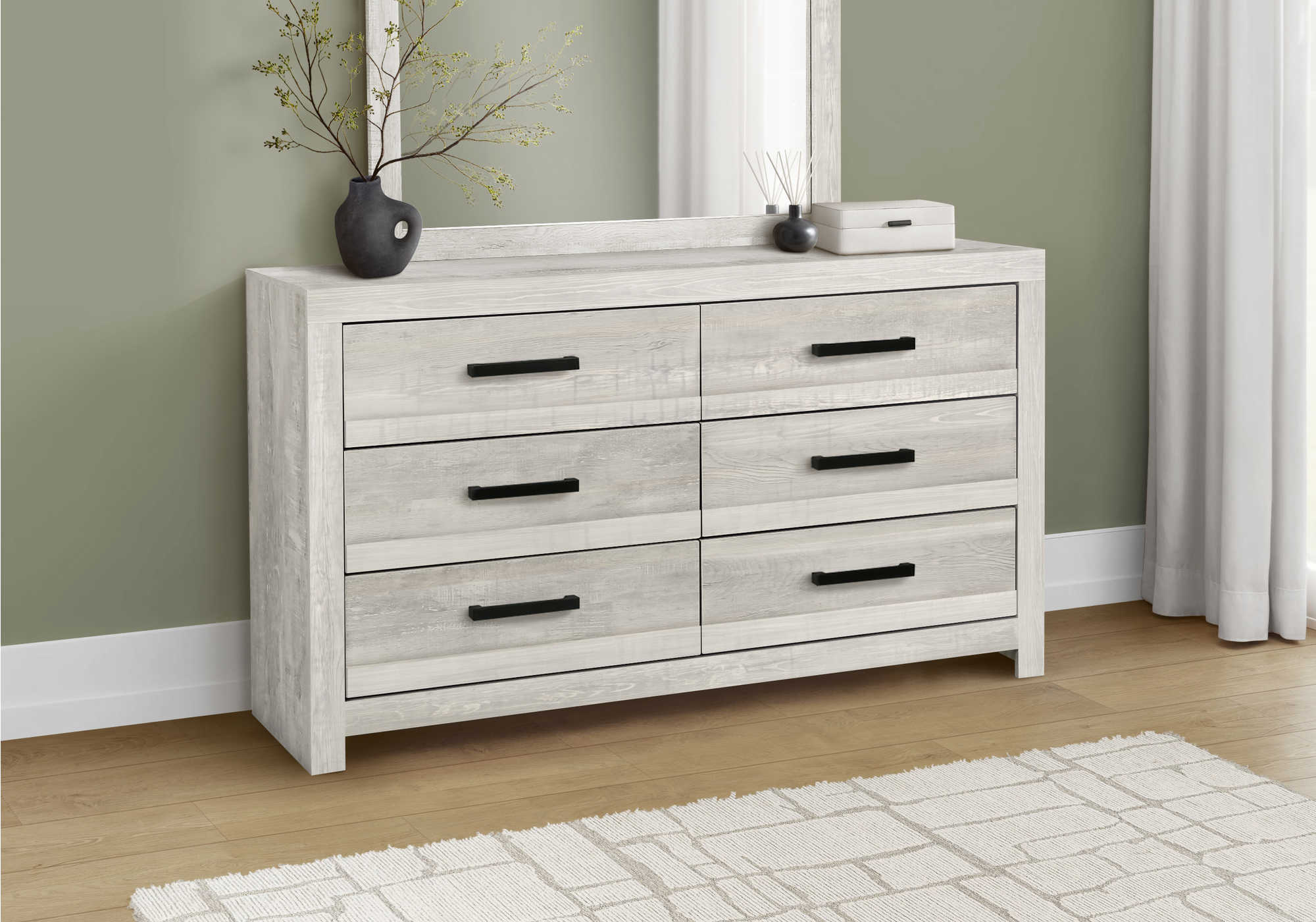 BEDROOM SET - 5Pc - QUEEN SIZE / GREY RECLAIMED