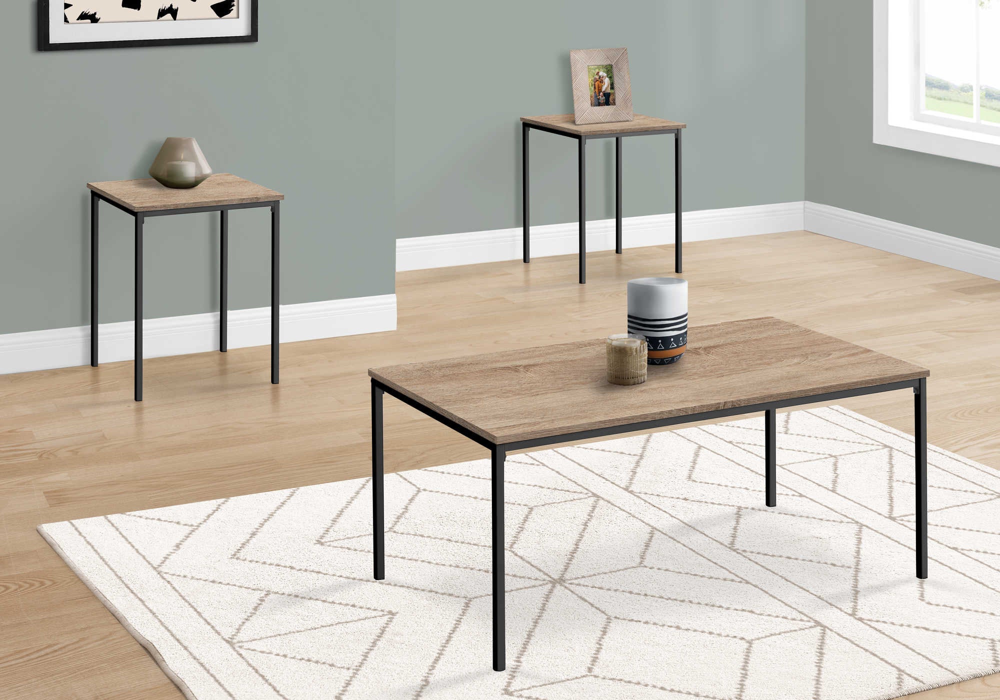 I 7895P- TABLE SET - 3PCS SET / DARK TAUPE / BLACK METAL