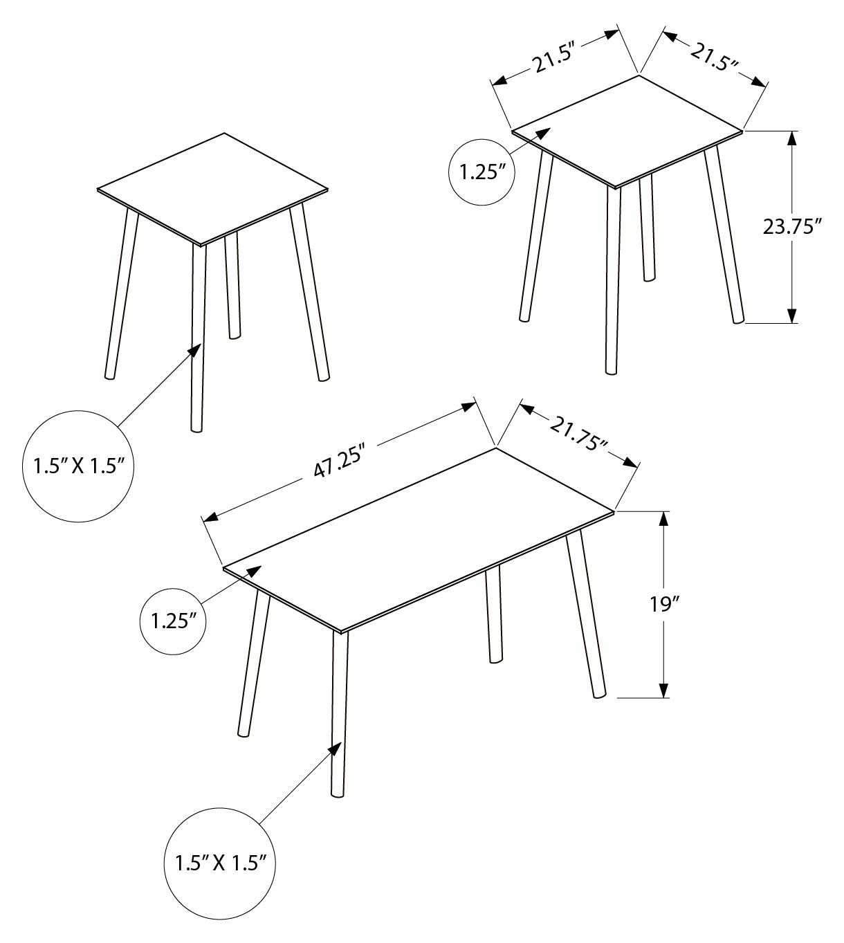 I 7898 - TABLE SET - 3PCS SET / LIGHT WALNUT