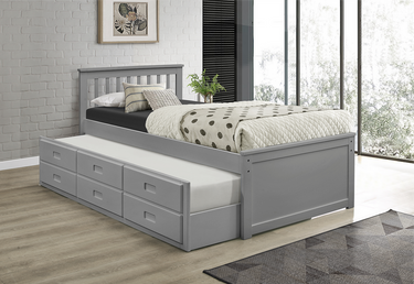 IF-300-G - Twin/Twin Captain Bed Pull-Out Trundle Bed and 3 Pull-Out Drawers (Grey) by International Furniture