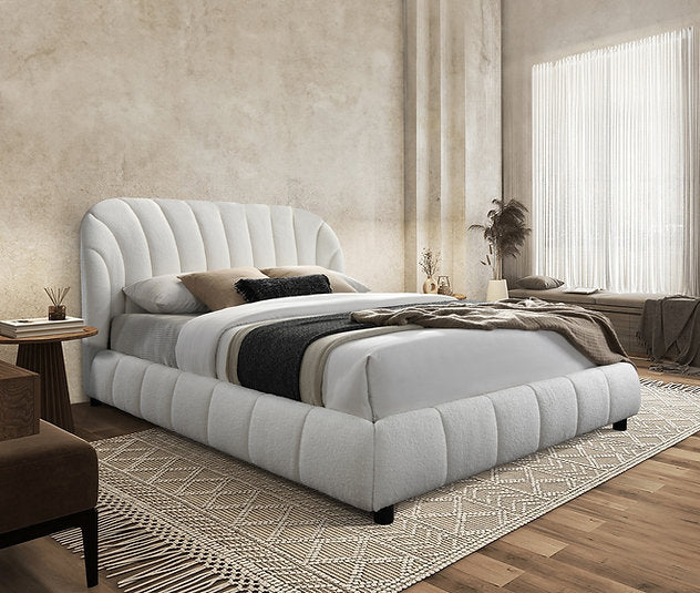 IF-5925 - 60" Queen Bed Frame in Creme / Beige Boucle Fabric