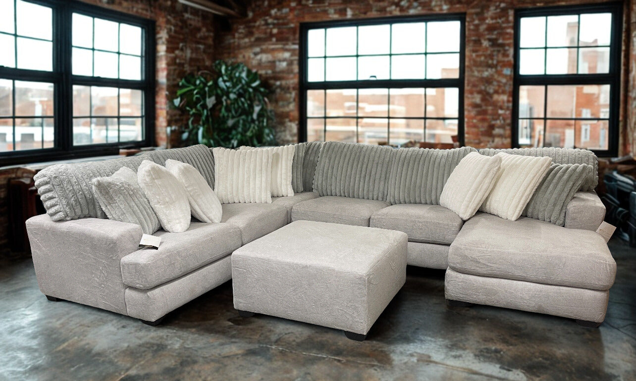 6150 - Sectional with Right Hand Facing Chaise and Ottoman in Plush Moonstruck
